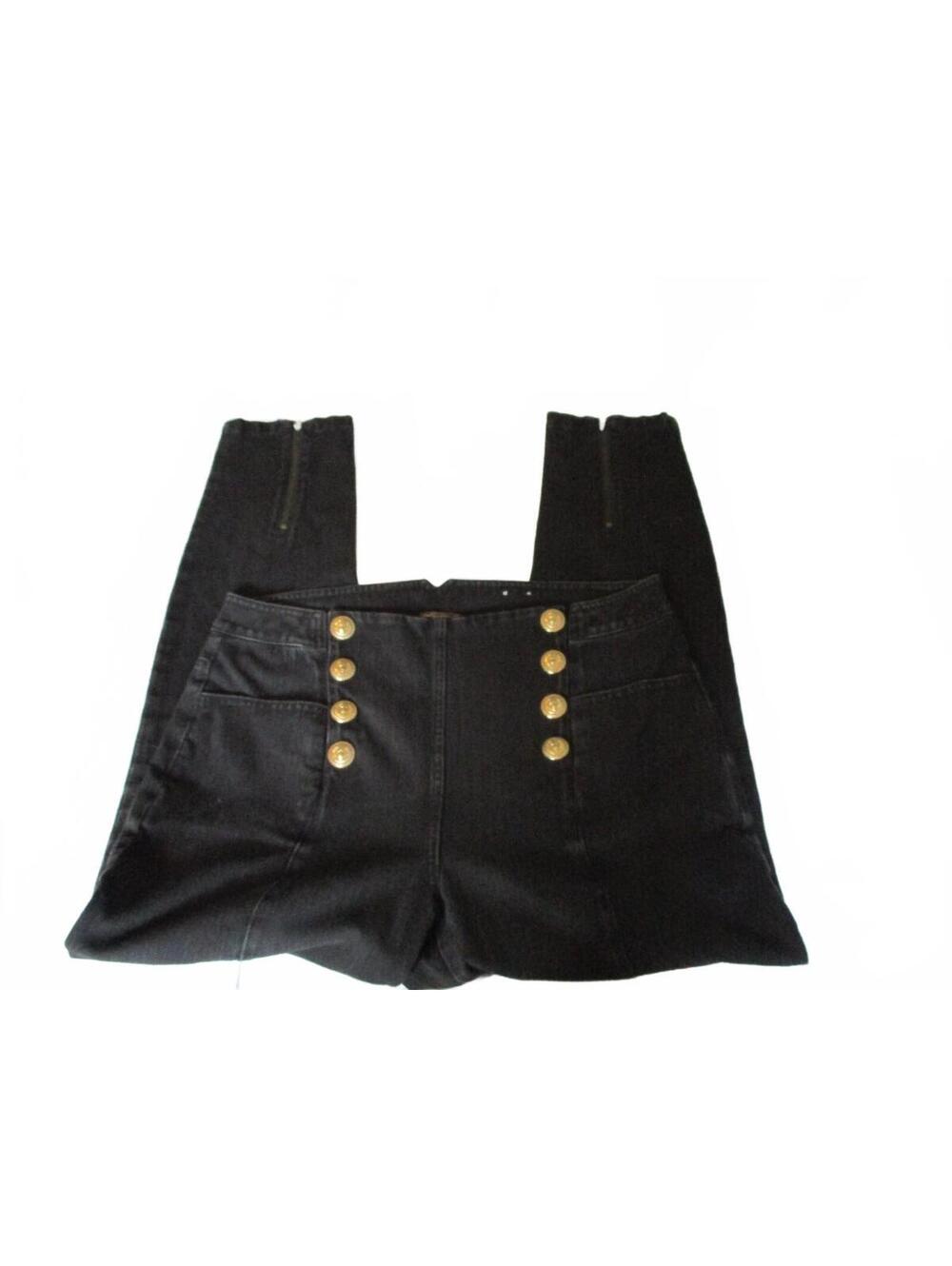 J.McLaughlin Black Sailor Jeans Lion Head Buttons Ankle Zip High Rise Size 14